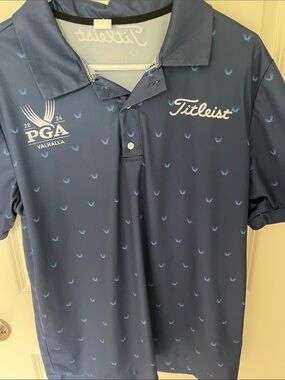 Titleist Men's Navy Polo with Light Blue Motif
